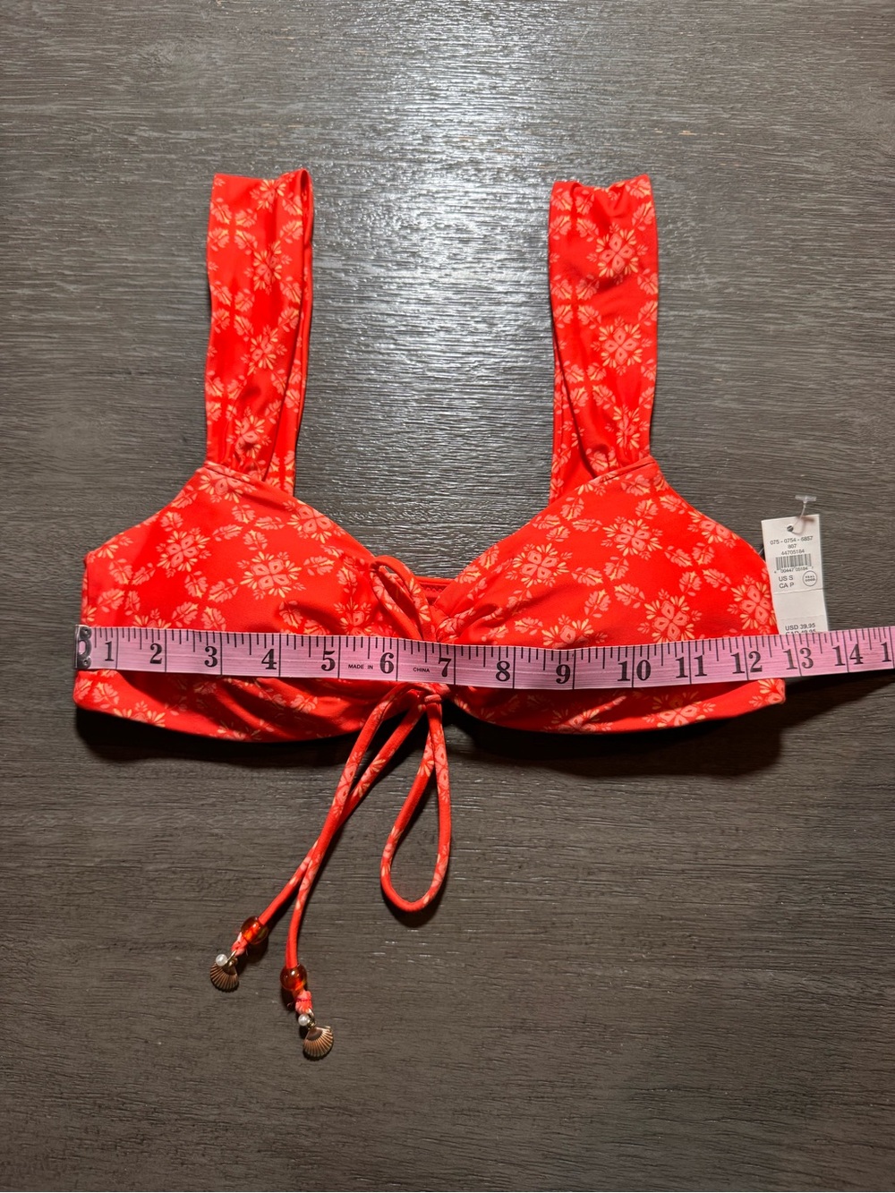 NWT Aerie Keyhole Bandeau Bikini Top Orange Flare Boho Beaded S - Picture 11 of 12